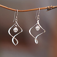 Sterling silver dangle earrings, 'Essence Ball' - Polished Abstract Sterling Silver Dangle Earrings from Bali