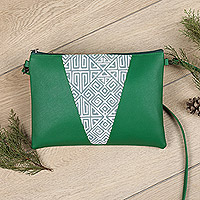 Batik cotton-accented faux leather sling, 'Nature's Fineness' - Green Batik Faux Leather Sling with Removable Strap