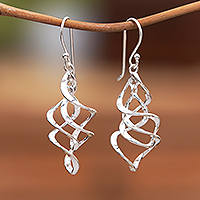 Sterling silver dangle earrings, 'Oneiric Convergence' - High-Polished Abstract Sterling Silver Dangle Earrings