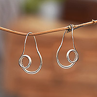 Sterling silver hoop earrings, 'Universal Cycles' - High-Polished Modern Sterling Silver Hoop Earrings from Bali