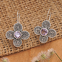 Amethyst drop earrings, 'Spring of Wisdom' - Floral Sterling Silver Drop Earrings with Amethyst Jewels