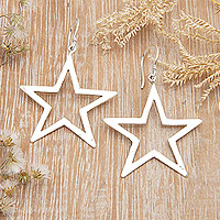 Sterling silver dangle earrings, 'Magical Star' - Star Shaped Polished Sterling Silver Dangle Earrings