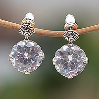 Cubic zirconia button earrings, 'White Mystique' - Sterling Silver Button Earrings with Cubic Zirconia