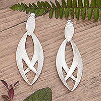 Sterling silver dangle earrings, 'Platycerium' - Modern Leafy Sterling Silver Dangle Earrings