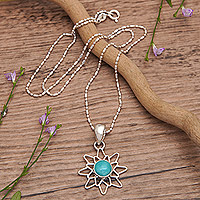 Amazonite pendant necklace, 'Chakra Splendor' - Sterling Silver Amazonite Chakra Flower Pendant Necklace