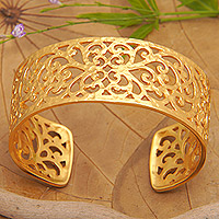 Gold-plated cuff bracelet, 'Enchanting Gianyar' - Classic Vine-Themed 22k Gold-Plated Cuff Bracelet from Bali