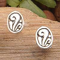 Sterling silver stud earrings, 'Swirls of Joy' - Sterling Silver Stud Earrings with Swirl Motifs from Bali