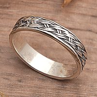 Sterling silver band ring, 'Serene Braids' - Classic Polished Braid-Patterned Sterling Silver Band Ring