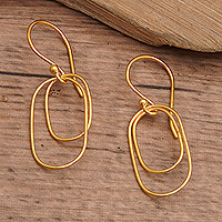 Gold-plated dangle earrings, 'Double Abstract' - Abstract Geometric 18k Gold-Plated Brass Dangle Earrings