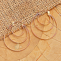 Gold-plated hoop earrings, 'Hypnotizing Victory' - High-Polished Modern 18k Gold-Plated Hoop Earrings