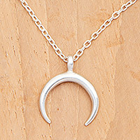 Sterling silver pendant necklace, 'Crescent at Night' - Sterling Silver Pendant Necklace with Crescent Moon Motif