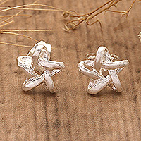 Sterling silver stud earrings, 'Brilliant Star' - Polished Celtic Star Themed Sterling Silver Stud Earrings