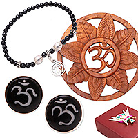 Curated gift set, 'Spiritual Bali' - Om Mantra-Themed Traditional Curated Gift Set from Bali
