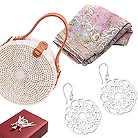 Curated gift set, 'Tropical Afternoon' - Nature-Themed Tropical Batik Curated Gift Set from Bali