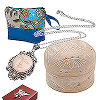 Curated gift set, 'Magical Dreams' - Curated Gift Set with Necklace Cosmetic Bag & Decorative Box
