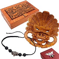 Curated gift set, 'Mighty Barong' - Curated Gift Set with 3 Barong-Inspired Items from Bali