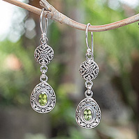 Peridot dangle earrings, 'Green Summer' - Sterling Silver Peridot Dangle Earrings with Leaf Motif