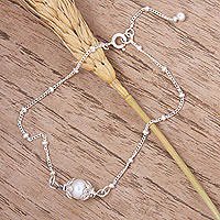 Cultured pearl pendant bracelet, 'Only You & Me' - Polished Floral Grey Cultured Pearl Pendant Bracelet