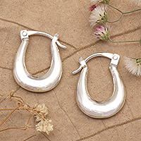 Sterling silver hoop earrings, 'Sublime Auras' - Polished U-Shaped Sterling Silver Hoop Earrings from Bali