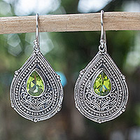 Peridot dangle earrings, 'Princess Palace in Green' - Teardrop Sterling Silver Dangle Earrings with Peridot Gems