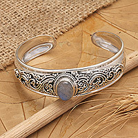 Rainbow moonstone cuff bracelet, 'Swirly Moon' - Classic Natural Rainbow Moonstone Cuff Bracelet