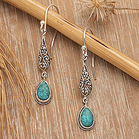 Sterling silver dangle earrings, 'Ancient Island' - Polished Classic Reconstituted Turquoise Dangle Earrings