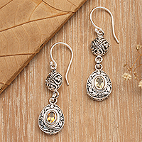 Citrine dangle earrings, 'Joyous Summer' - Sterling Silver Citrine Dangle Earrings with Leaf Motifs