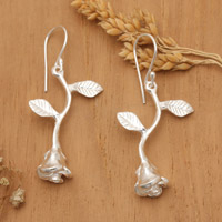 Sterling silver dangle earrings, 'Valentine Spirit' - Matte Rose-Shaped Sterling Silver Dangle Earrings from Bali