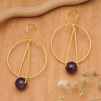 Gold-plated amethyst dangle earrings, 'Avant-Garde Purple' - Modern 18k Gold-Plated Amethyst Dangle Earrings from Bali