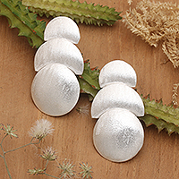 Sterling silver drop earrings, 'Lunar Day' - Matte Modern Geometric Sterling Silver Drop Earrings
