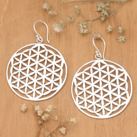 Sterling silver dangle earrings, 'Geometric Heaven' - Modern Geometric Round Sterling Silver Dangle Earrings