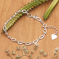 Sterling silver link bracelet, 'You and Romantic Me' - Romantic Sterling Silver Link Bracelet with Heart Charm