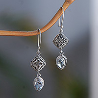 Blue topaz dangle earrings, 'Heavenly Azure' - Sterling Silver Dangle Earrings with Pear Blue Topaz Stones