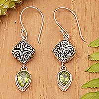 Peridot dangle earrings, 'Heavenly Green' - Sterling Silver Dangle Earrings with Pear Peridot Gemstones