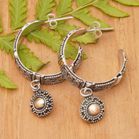 Gold-accented half-hoop earrings, 'Sublime Bali' - 18k Gold-Accented Half-Hoop Earrings with Balinese Motifs