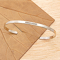 Sterling silver cuff bracelet, 'Your Mood' - Polished Minimalist Sterling Silver Good Mood Cuff Bracelet