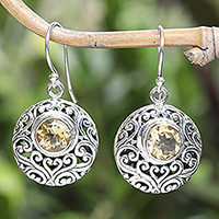 Citrine dangle earrings, 'Afternoon Blooms' - Sterling Silver Dangle Earrings with Citrine & Vine Accents