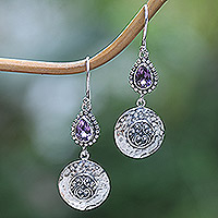 Amethyst dangle earrings, 'Bali's Purple Paradise' - Faceted Pear-Shaped Amethyst Dangle Earrings from Bali
