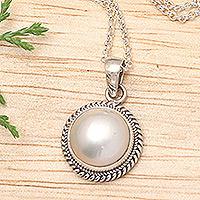Cultured pearl pendant necklace, 'Shiny Destiny' - Polished White Cultured Pearl Pendant Necklace from Bali