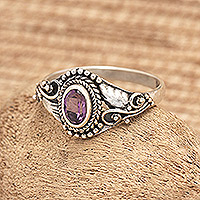 Amethyst cocktail ring, 'Spring Crown' - Polished Classic Faceted Amethyst Cocktail Ring from Bali