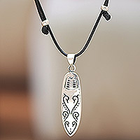 Men's sterling silver pendant necklace, 'Bali Surfing' - Surf Board-Themed Men's Sterling Silver Pendant Necklace