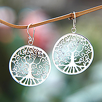 Sterling silver dangle earrings, 'Glowing Naturally' - Polished Round Tree-Themed Sterling Silver Dangle Earrings