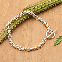 Sterling silver link bracelet, 'Cyclic Love' - High-Polished Modern Sterling Silver Link Bracelet