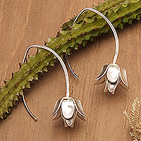 Sterling silver drop earrings, 'Fragrant Lotus' - Brushed-Satin Sterling Silver Lotus Flower Drop Earrings