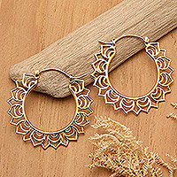 Gold-plated hoop earrings, 'Sanur Dawn' - High-Polished Sun-Shaped 18k Gold-Plated Hoop Earrings