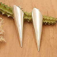 Sterling silver drop earrings, 'Avant-Garde Claws' - Modern Polished Cone-Shaped Sterling Silver Drop Earrings
