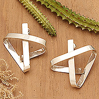 Sterling silver drop earrings, 'Weaving Avant-Garde' - High-Polished Modern Sterling Silver Drop Earrings from Bali