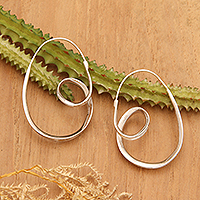 Sterling silver hoop earrings, 'Oval Elegance' - High-Polished Oval-Shaped Sterling Silver Hoop Earrings
