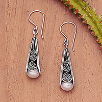 Cultured pearl dangle earrings, 'Regal Pearls' - Traditional Sterling Silver and Grey Pearl Dangle Earrings