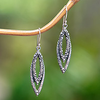Sterling silver dangle earrings, 'Bali Chic' - Textured Oxidized Sterling Silver Dangle Earrings from Bali